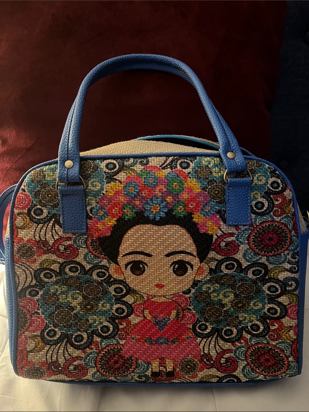 Blue Frida Kahlo Tapestry Satchel Bag